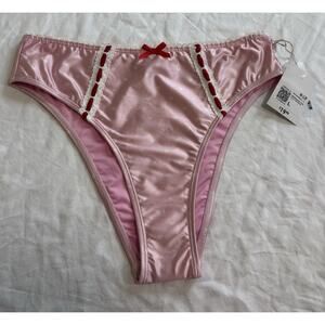 NWT Forever 21 Sz L Pink Red Bow Lace bikini bottoms Coquette Feminine Girlhood